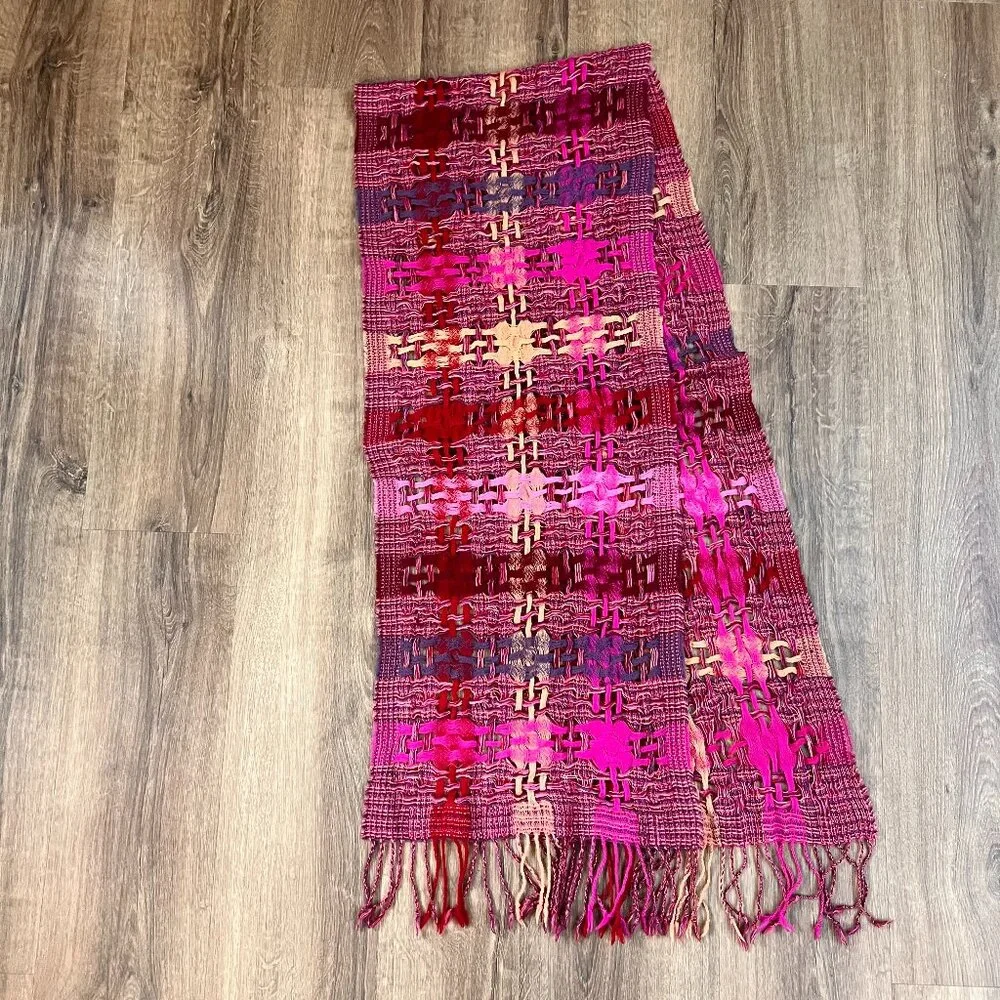 Suantrai of Ireland Open Weave Wool Scarf Pink and Orange